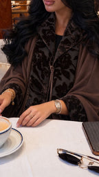 Brown Botanical Panel Abaya detail view