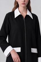 Black and White Collar Abaya — view 3