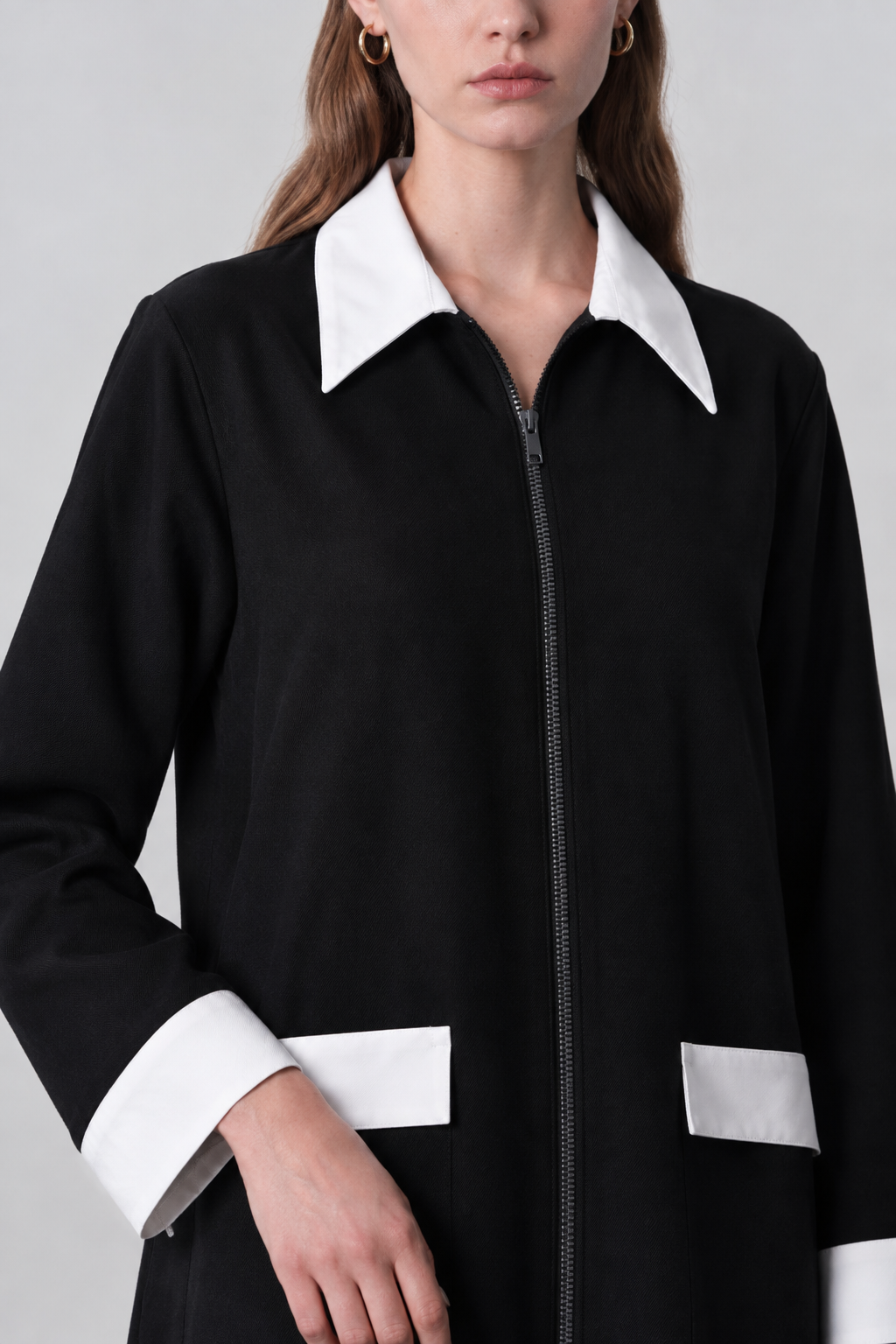 Black and White Collar Abaya — view 3
