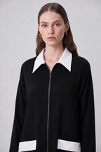 Black and White Collar Abaya — view 4