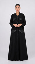 Black Buttoned Flap Pocket Abaya — view 1