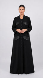 Black Buttoned Flap Pocket Abaya — view 1