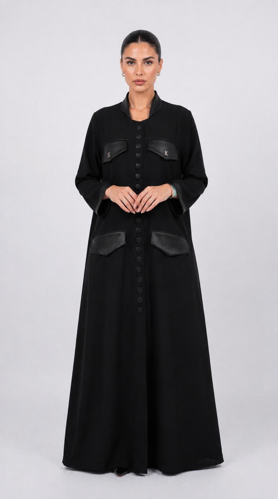 Black Buttoned Flap Pocket Abaya — view 1