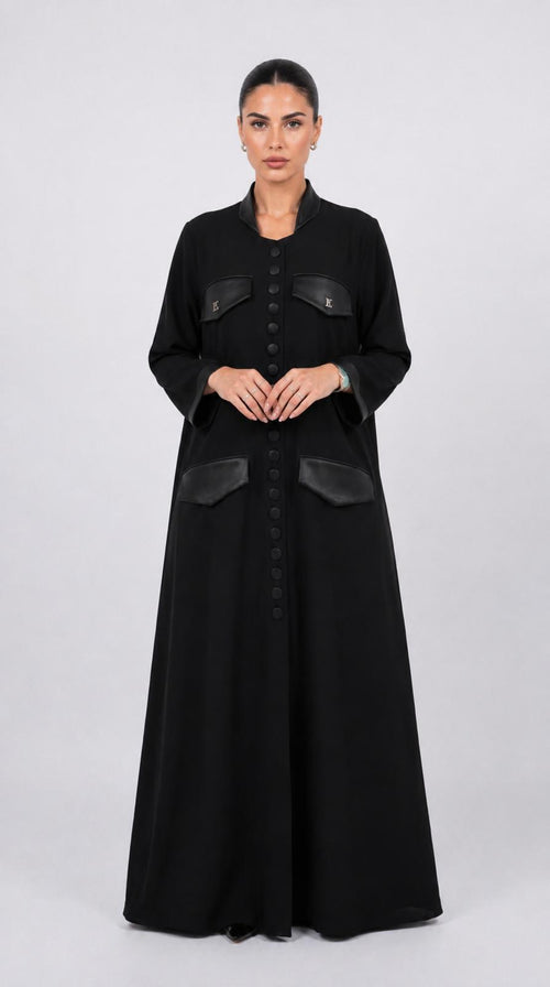 Black Buttoned Flap Pocket Abaya — view 1