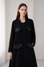 Black Buttoned Flap Pocket Abaya — view 2