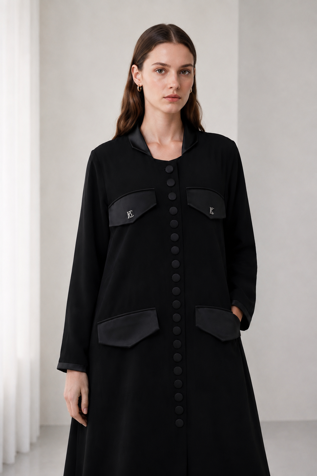 Black Buttoned Flap Pocket Abaya — view 2