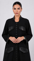 Black Buttoned Flap Pocket Abaya — view 3