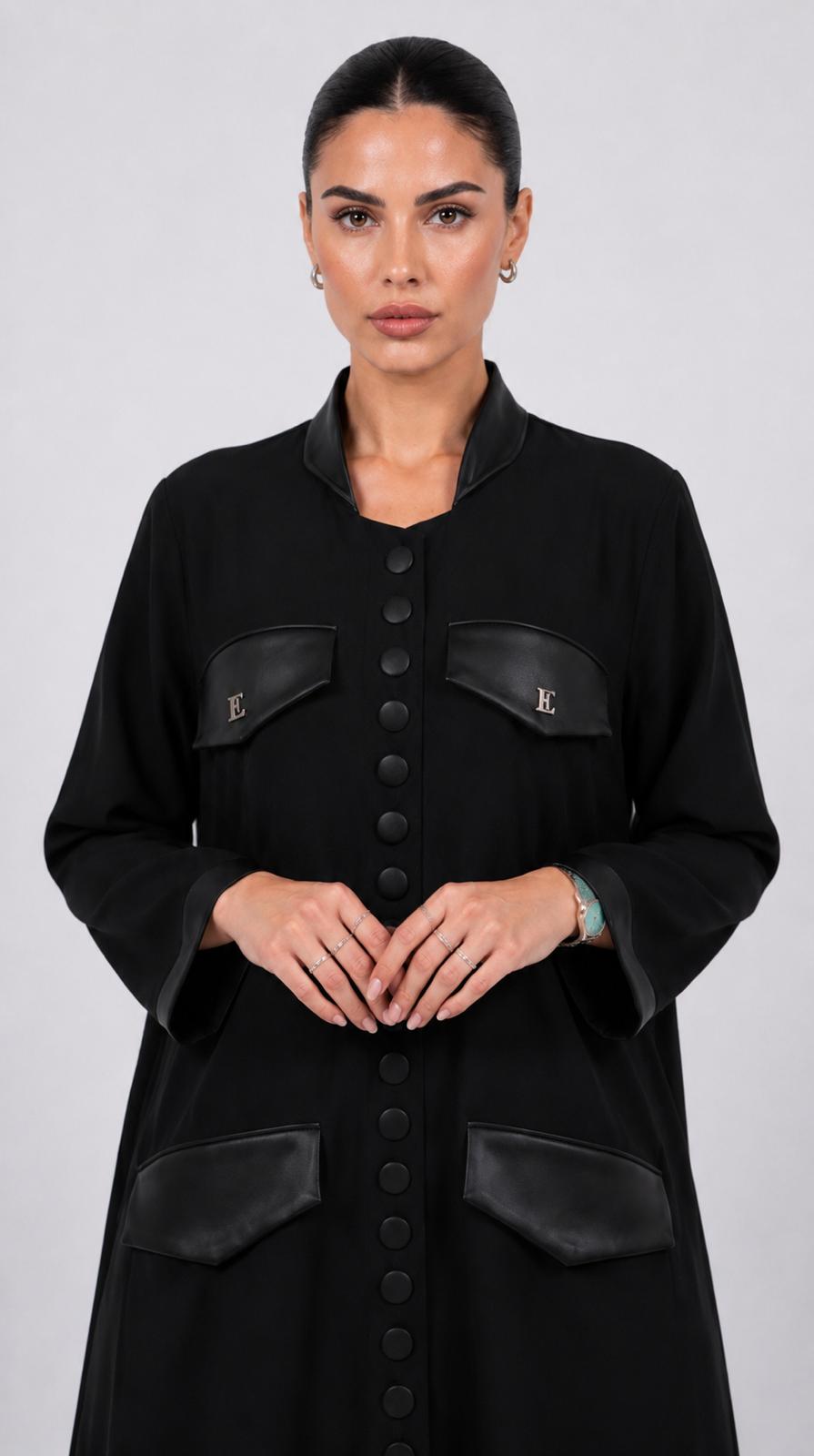 Black Buttoned Flap Pocket Abaya — view 3