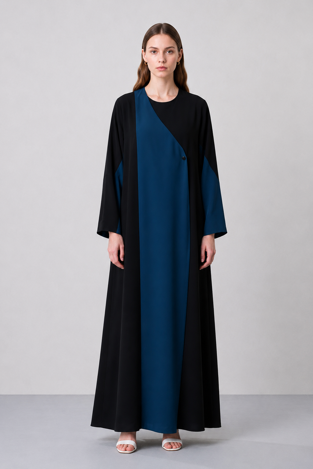 Black and Blue Diagonal Panel Abaya — view 1