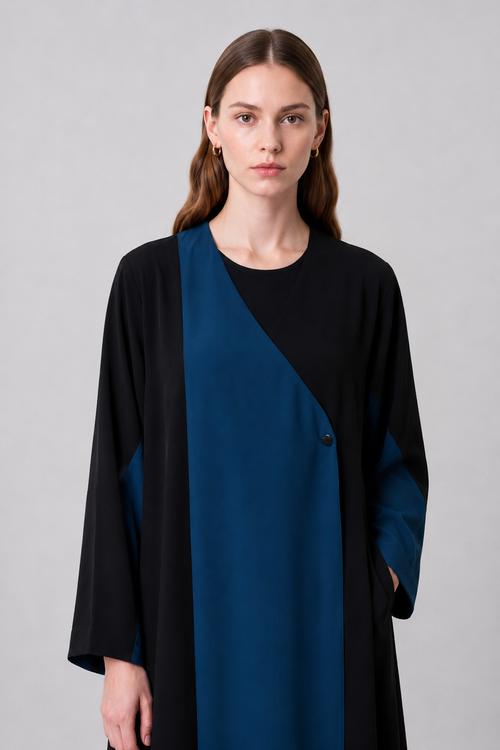 Black and Blue Diagonal Panel Abaya — view 2