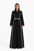 Contrast Piping Belt Abaya — Pink trim, view 1