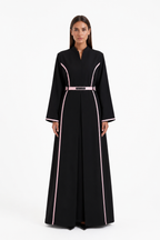 Contrast Piping Belt Abaya — Pink trim, view 1